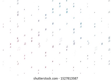 Light Blue, Red vector template with musical symbols. Abstract illustration with colorful symbols of melody. Template for fasion magazines.