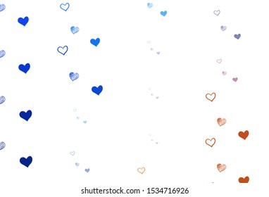 Light Blue, Red vector template with doodle hearts. Blurred decorative design in doodle style with hearts. Pattern for marriage gifts, congratulations.