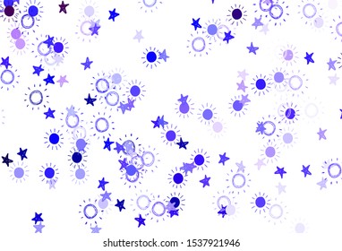 Light Blue, Red vector template with doodle stars, suns. Shining colored illustration with stars, suns. Template for cosmic backgrounds.