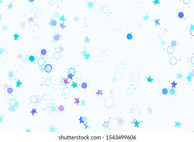 Light Blue, Red vector template with doodle stars, suns. Blurred decorative design in simple style with stars, suns. Pattern for futuristic ad, booklets.
