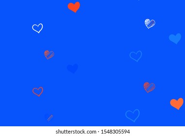 Light Blue, Red vector template with doodle hearts. Decorative shining illustration with hearts on abstract template. Design for ad, poster, banner of Valentine Day.