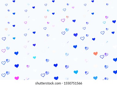 Light Blue, Red vector template with doodle hearts. Beautiful colored illustration with hearts in celebration style. Pattern for carnival, festival romantic leaflets.