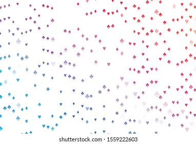 Light Blue, Red vector template with poker symbols. Shining illustration with hearts, spades, clubs, diamonds. Template for business cards of casinos.