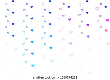 Light Blue, Red vector template with doodle hearts. Beautiful colored illustration with hearts in celebration style. Pattern for carnival, festival romantic leaflets.