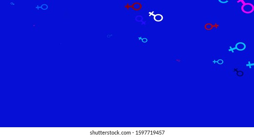 Light Blue, Red vector template with businesswoman signs. Colorful illustration with gradient feminism shapes. Sample for your web designers.