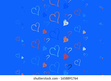 Light Blue, Red vector template with doodle hearts. Beautiful abstract hearts on colorful gradient background. Template for Valentine's greeting postcards.