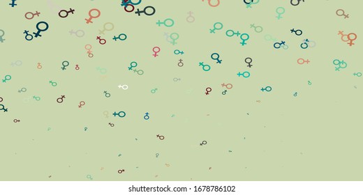 Light Blue, Red vector template with businesswoman signs. Colorful illustration with gradient feminism shapes. Sample for your web designers.