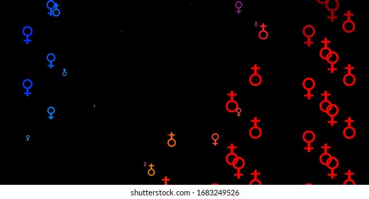 Light Blue, Red vector template with businesswoman signs. Colorful feminism symbols with a gradient in modern style. Simple design for your web site.