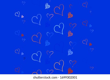 Light Blue, Red vector template with doodle hearts. Decorative design with hearts in simple style . Design for a business advert of anniversary.
