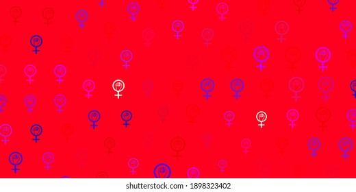 Light Blue, Red vector template with businesswoman signs. Colorful illustration with gradient feminism shapes. Elegant design for wallpapers.