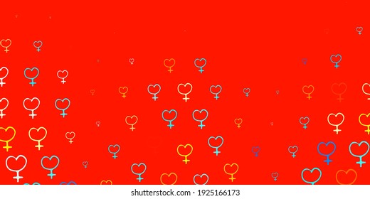 Light Blue, Red vector template with businesswoman signs. Colorful illustration with gradient feminism shapes. Elegant design for wallpapers.