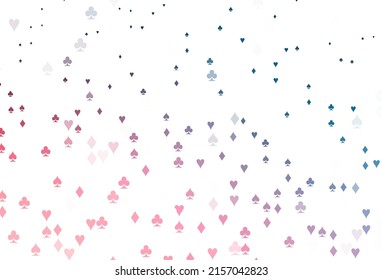 Light Blue, Red vector template with poker symbols. Blurred decorative design of hearts, spades, clubs, diamonds. Design for ad, poster, banner of gambling websites.