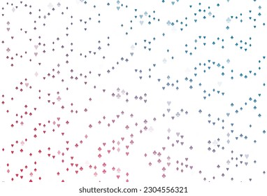 Light Blue, Red vector template with poker symbols. Glitter abstract sketch with isolated symbols of playing cards. Smart design for your business advert of casinos.