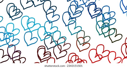 Light Blue, Red vector template with doodle hearts. Decorative shining illustration with hearts on abstract template. Design for your business advert of anniversary.