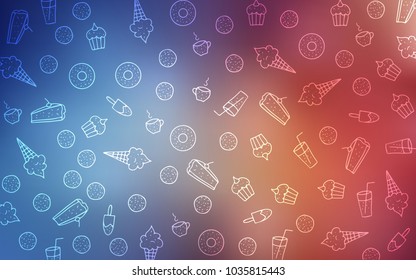Light Blue, Red vector texture with sweets, candies. Decorative shining illustration with sweets on abstract template. Pattern for ad, booklets, leaflets of restaurants.
