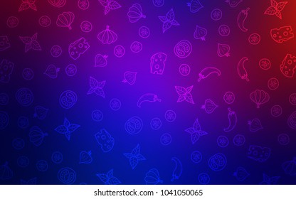 Light Blue, Red vector texture with delicious snacks. Illustration with set of fresh food in doodle style. Template for meal cooking in kitchen.