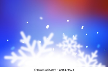 Light Blue, Red vector texture with colored snowflakes. Blurred decorative design in xmas style with snow. New year design for your ad, poster, banner.