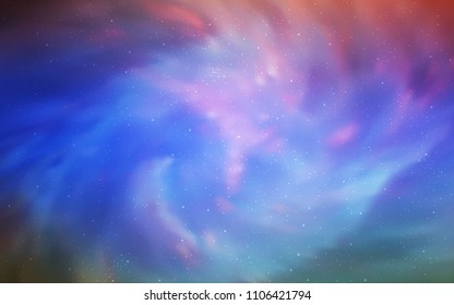 Light Blue, Red vector texture with milky way stars. Space stars on blurred abstract background with gradient. Pattern for futuristic ad, booklets.