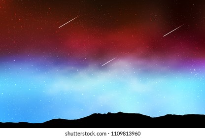 Light Blue, Red vector texture with milky way stars. Glitter abstract illustration with colorful cosmic stars. Template for cosmic backgrounds.