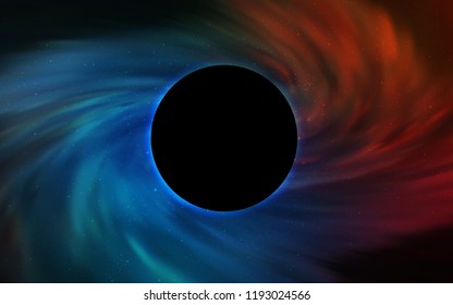 Light Blue, Red vector texture with a black hole, galaxy. Gradient colorful illustration with a black hole, stars. Backdrop for super sales on Black Friday.