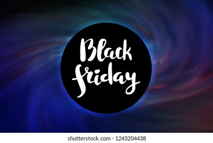 Light Blue, Red vector texture with a black hole, galaxy. Colorful black hole with shining night sky stars. Template for Black Friday sales.