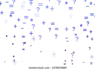 Light Blue, Red vector texture with mathematic symbols. Colored mathematic signs with gradient on white background. Smart design for university advert.