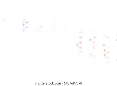 Light Blue, Red vector texture with mathematic symbols. Blurred design in simple style with collection of numerals. Template for landing page of typography.