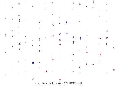 Light Blue, Red vector texture with mathematic symbols. Blurred design in simple style with collection of numerals. Pattern for ads, booklets, leaflets of education.