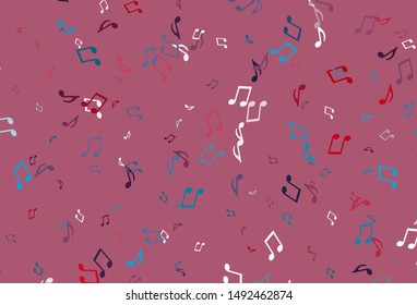 Light Blue, Red vector texture with musical notes. Abstract illustration with colorful symbols of melody. Pattern for websites of musitians.