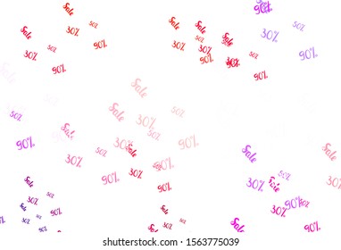 Light Blue, Red vector texture with selling prices 30, 50, 90 %. Gradient illustration with discount signs on white backdrop. Design for business ads, commercials.