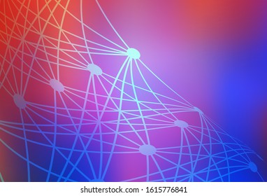 Light Blue, Red vector texture with artificial intelligence concept. Colored AI structure with gradient lines and dots. Design for depiction of cyber innovations.
