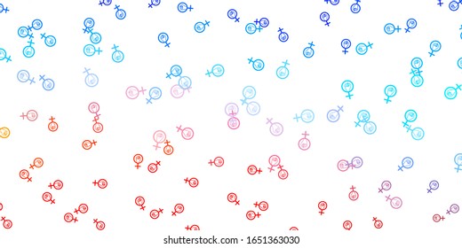 Light Blue, Red vector texture with women's rights symbols. Colorful illustration with gradient feminism shapes. Simple design for your web site.