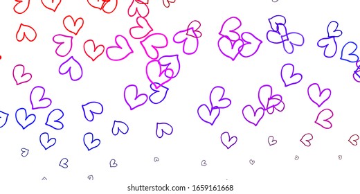 Light Blue, Red vector texture with lovely hearts. Glitter abstract illustration with colorful hearts in romantic style. Template for Valentine's greeting postcards.