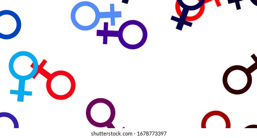 Light Blue, Red vector texture with women's rights symbols. Abstract illustration with a depiction of women's power. Background for International Women’s Day.