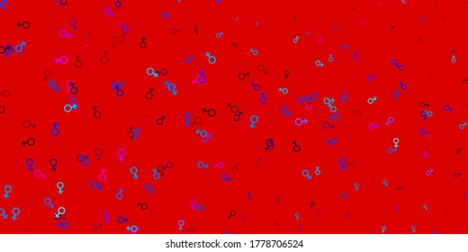 Light Blue, Red vector texture with women's rights symbols. Illustration with signs of women's strength and power. Best design to show the power of women.
