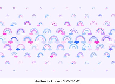 Light Blue, Red vector texture with rainbows, clouds. Abstract illustration with gradient rainbow shapes. Best design happy events.