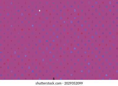 Light blue, red vector texture with playing cards. Glitter abstract sketch with isolated symbols of playing cards. Pattern for booklets, leaflets of gambling houses.