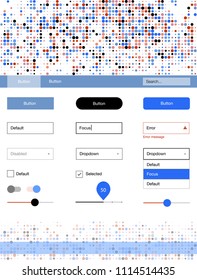Light Blue, Red vector ui kit with dots. Simple Material Design Kit with colorful dots in header. This sample is for your landing page.
