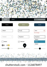Light Blue, Red vector ui kit with dots. Modern Style guide with colorful gradient circles in its header. Simple colorful design for websites.