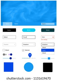 Light Blue, Red vector ui ux kit with space stars. Colorful ui/ux kit with header consisted of clouds & stars. This sample is for your landing page.