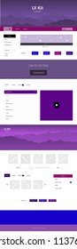 Light Blue, Red vector ui ux kit with hills and rocks. Beautiful ui ux kit with colorful mountains in its header. This sample is for your tourist website.