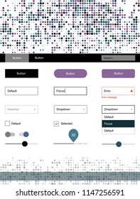 Light Blue, Red vector ui kit with dots. Modern Style guide with colorful gradient circles in its header. Beautiful layout for websites, landing pages.