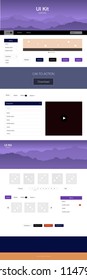 Light Blue, Red vector ui ux kit with hills and rocks. Modern Style guide with colorful gradient mountains in its header. Modern template for your landing page.