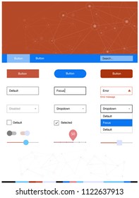 Light Blue, Red vector web ui kit in polygonal style with circles. Simple Material Design Kit with colorful triangles, circles. This template you can use for landing pages.