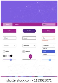 Light Blue, Red vector web ui kit in polygonal style with circles. Style guide in polygonal style with triangles, circles. This template you can use for websites.