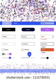 Light Blue, Red vector wireframe kit with dots. Web ui kit with abstract gradient circles in its header. This template you can use for websites.