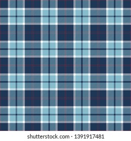 Light blue, red and white tartan plaid, decorative Scottish check pattern.
