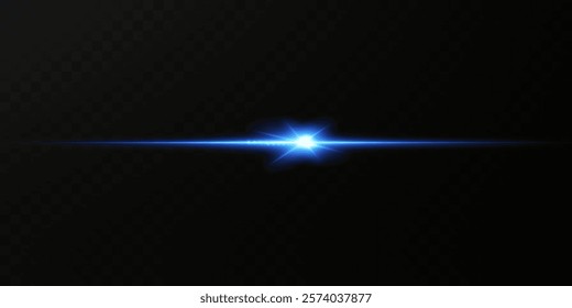 Light blue reflection effect, neon lighting in blue tones. Light lens. Police light effects, lines. Shiny stars, glowing sparks on a black background. Vector red light effect