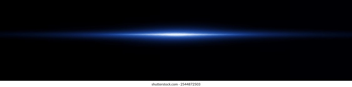 Light blue reflection lines, neon lighting in blue colors. Bright light lens. Police light effects, line. Shiny stars, sparks on a black background. Vector blue light effect