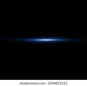 Light blue reflection lines, neon lighting in blue colors. Bright light lens. Police light effects, line. Shiny stars, sparks on a black background. Vector blue light effect